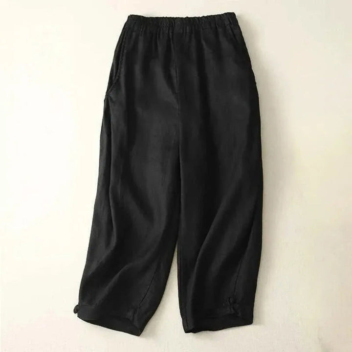 Julia Elastic Waist Cropped Linen Pants Artisio