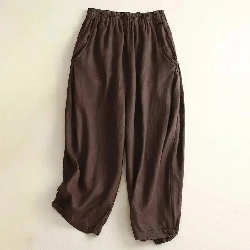 Julia Elastic Waist Cropped Linen Pants Artisio