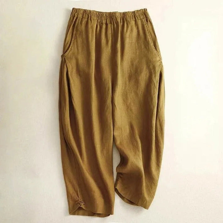 Julia Elastic Waist Cropped Linen Pants Artisio