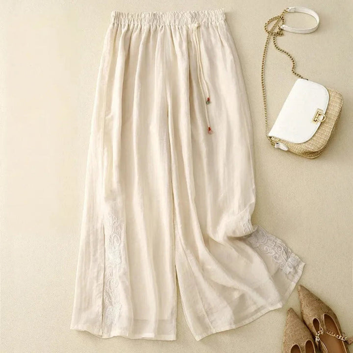 Julia Embroidered Wide-Leg Linen Pants Artisio