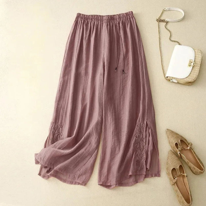 Julia Embroidered Wide-Leg Linen Pants Artisio
