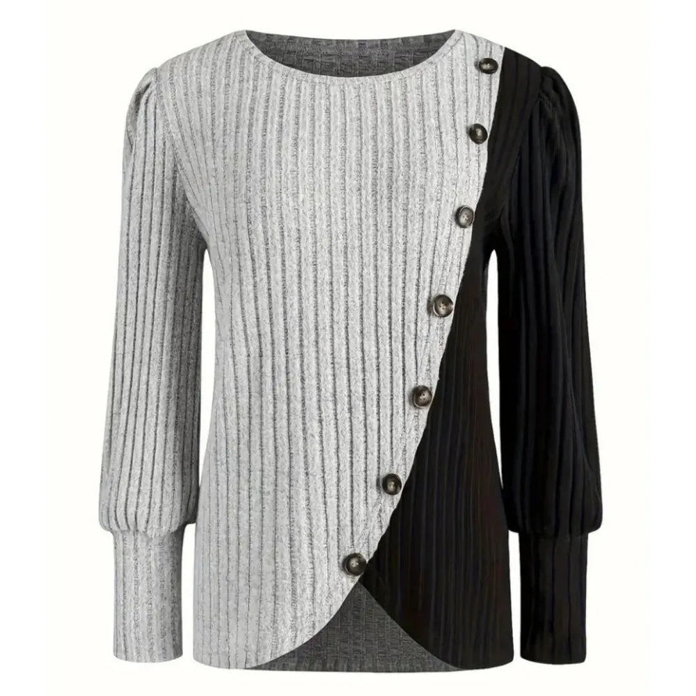 Kaia Women’s Two-Tone Ribbed Knit Top Artisio