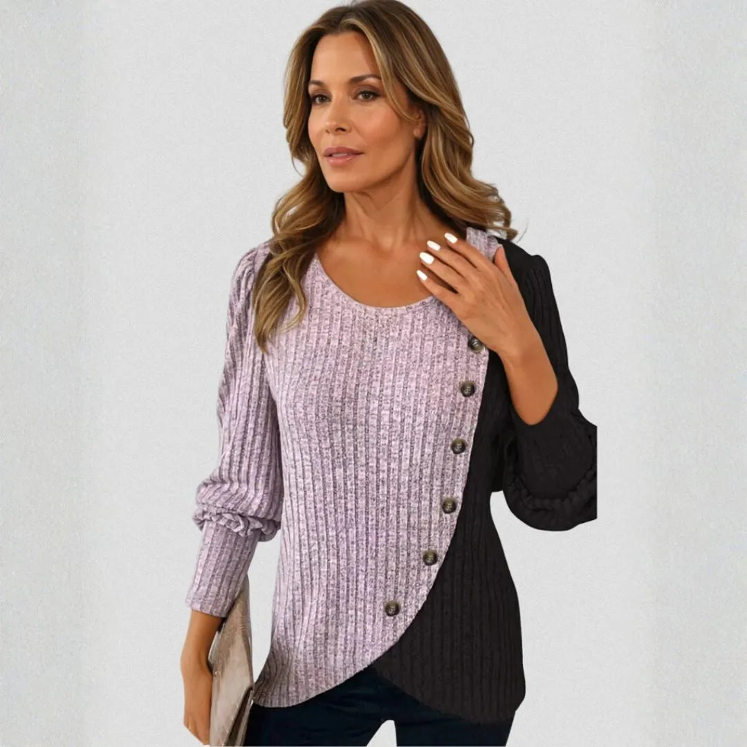 Kaia Women’s Two-Tone Ribbed Knit Top Artisio