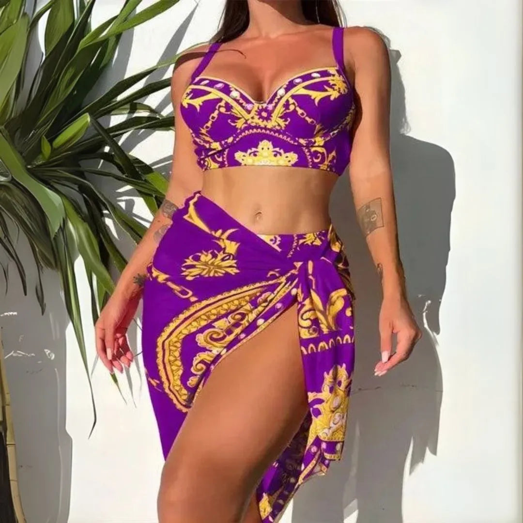 Karen Baroque Print Bikini & Sarong Set
