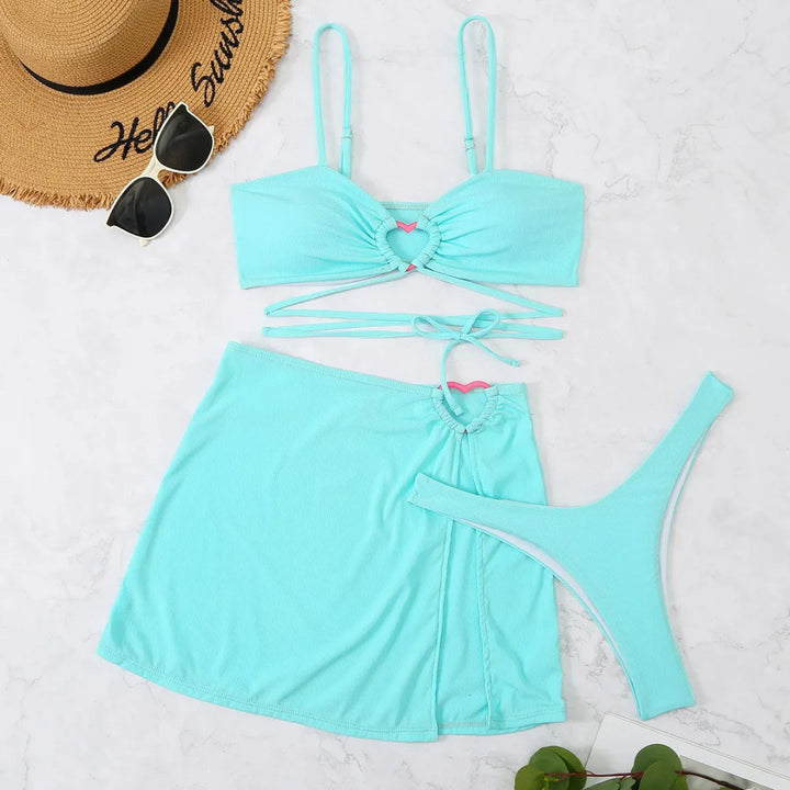 Kath 3-Piece Heart Ring Bikini Set