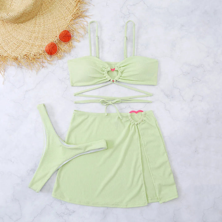 Kath 3-Piece Heart Ring Bikini Set
