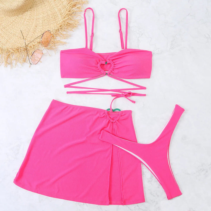 Kath 3-Piece Heart Ring Bikini Set