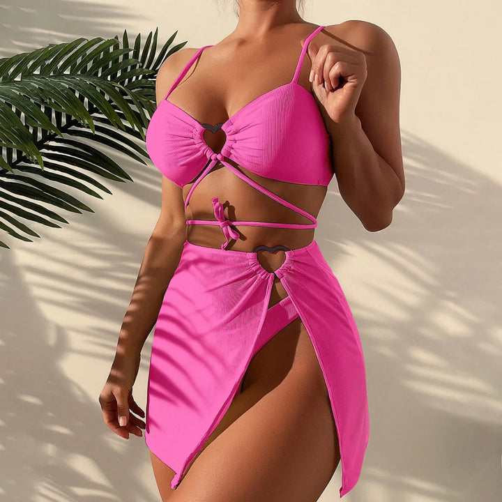 Kath 3-Piece Heart Ring Bikini Set