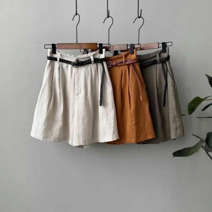 Kayla High-Waisted Belted Linen Shorts Artisio