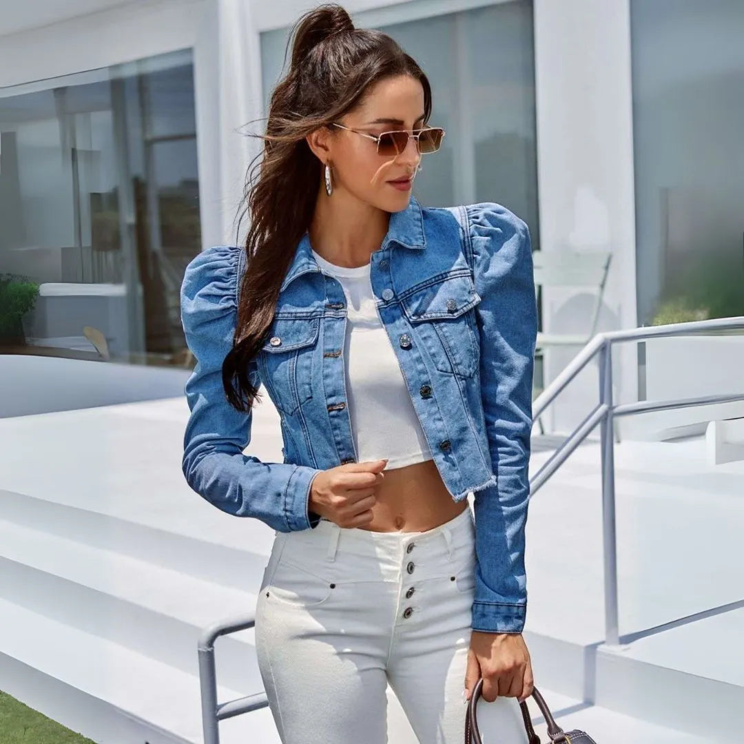 Laila Cropped Puff Sleeves Denim Jacket Artisio