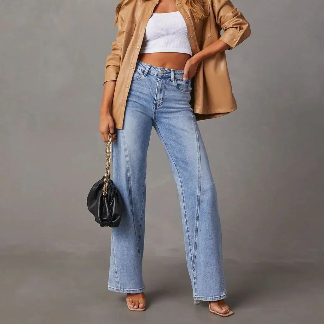 Layla High Waist V-Seam Wide Leg Jeans Artisio
