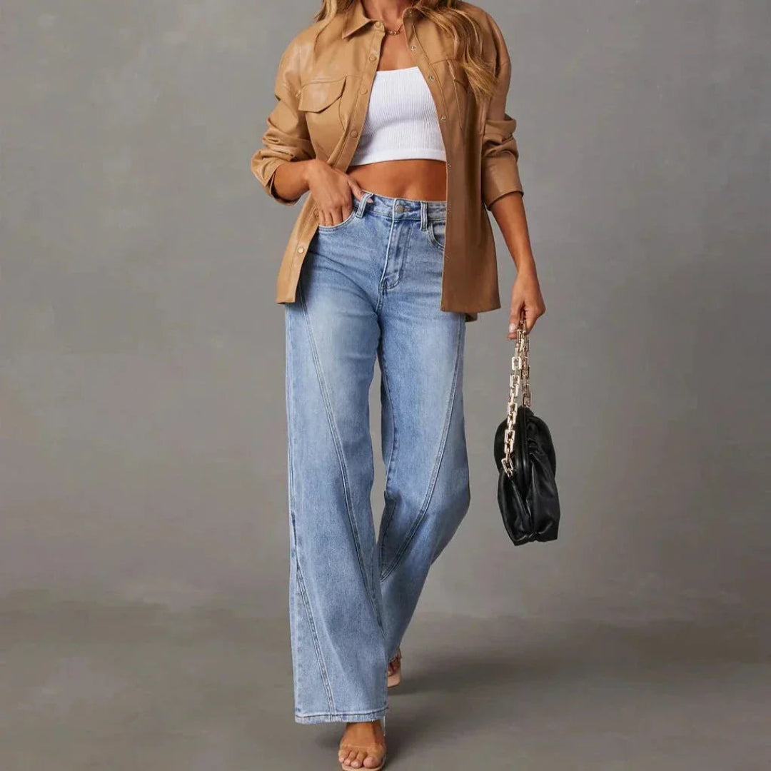 Layla High Waist V-Seam Wide Leg Jeans Artisio