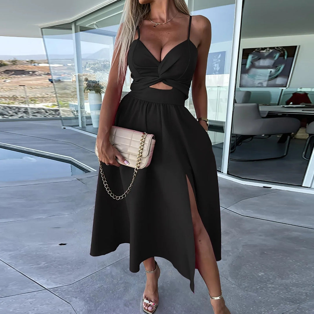 Leila Twist Front Spaghetti Strap Midi Dress