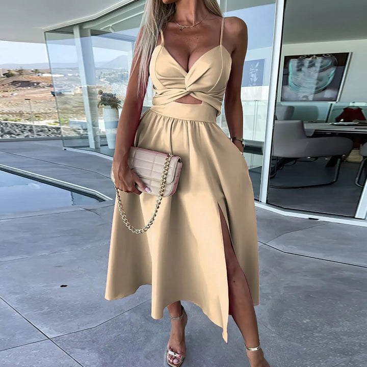 Leila Twist Front Spaghetti Strap Midi Dress