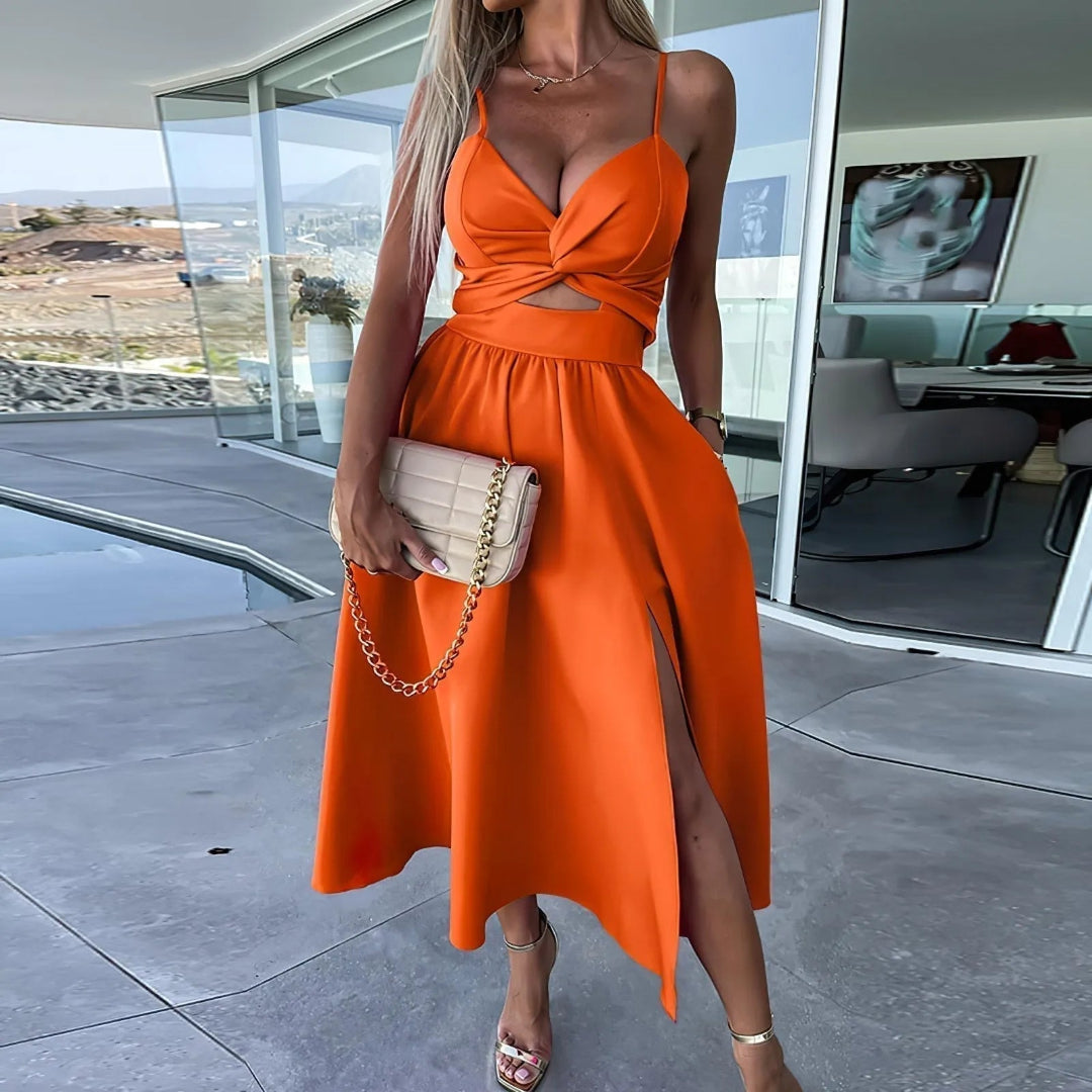 Leila Twist Front Spaghetti Strap Midi Dress