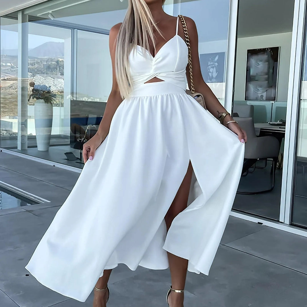 Leila Twist Front Spaghetti Strap Midi Dress