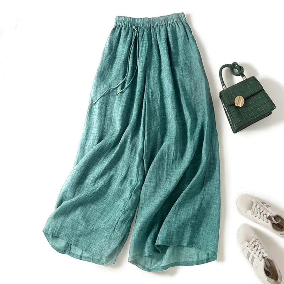 Lila Elastic Waist Wide-Leg Linen Pants Artisio
