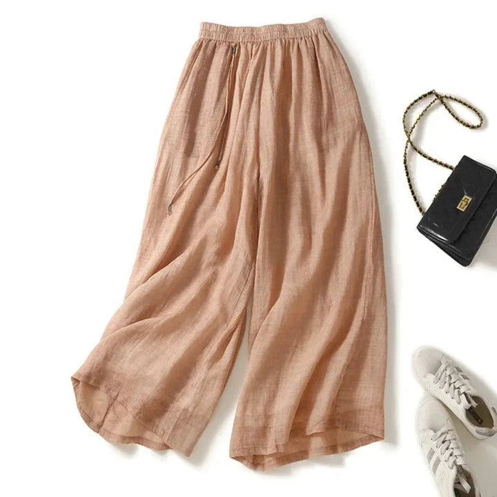 Lila Elastic Waist Wide-Leg Linen Pants Artisio