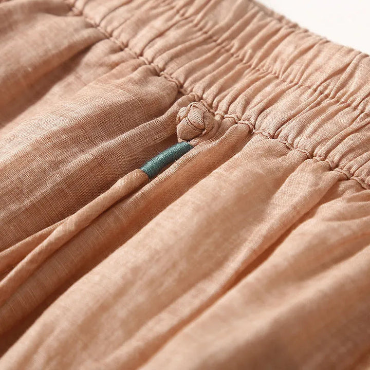 Lila Elastic Waist Wide-Leg Linen Pants Artisio