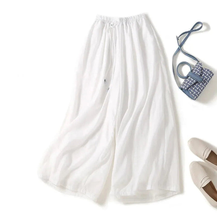 Lila Elastic Waist Wide-Leg Linen Pants Artisio
