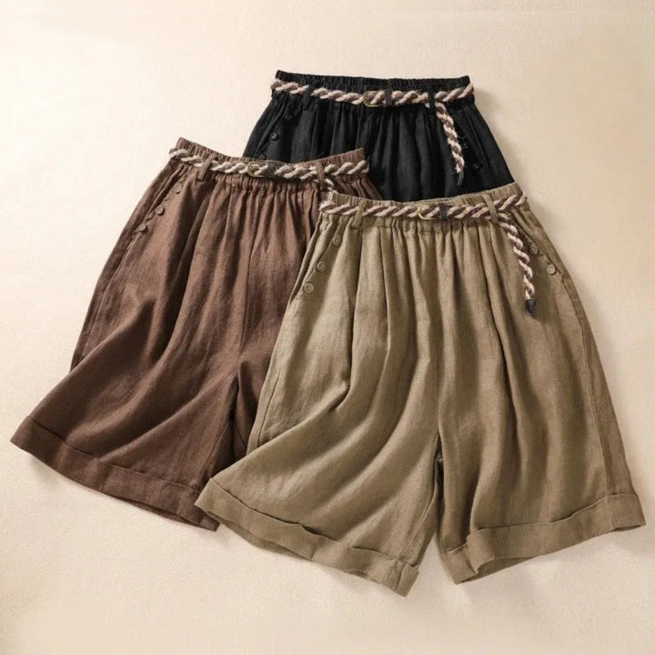 Lisa Buttoned Rope-Belted Linen Shorts Artisio
