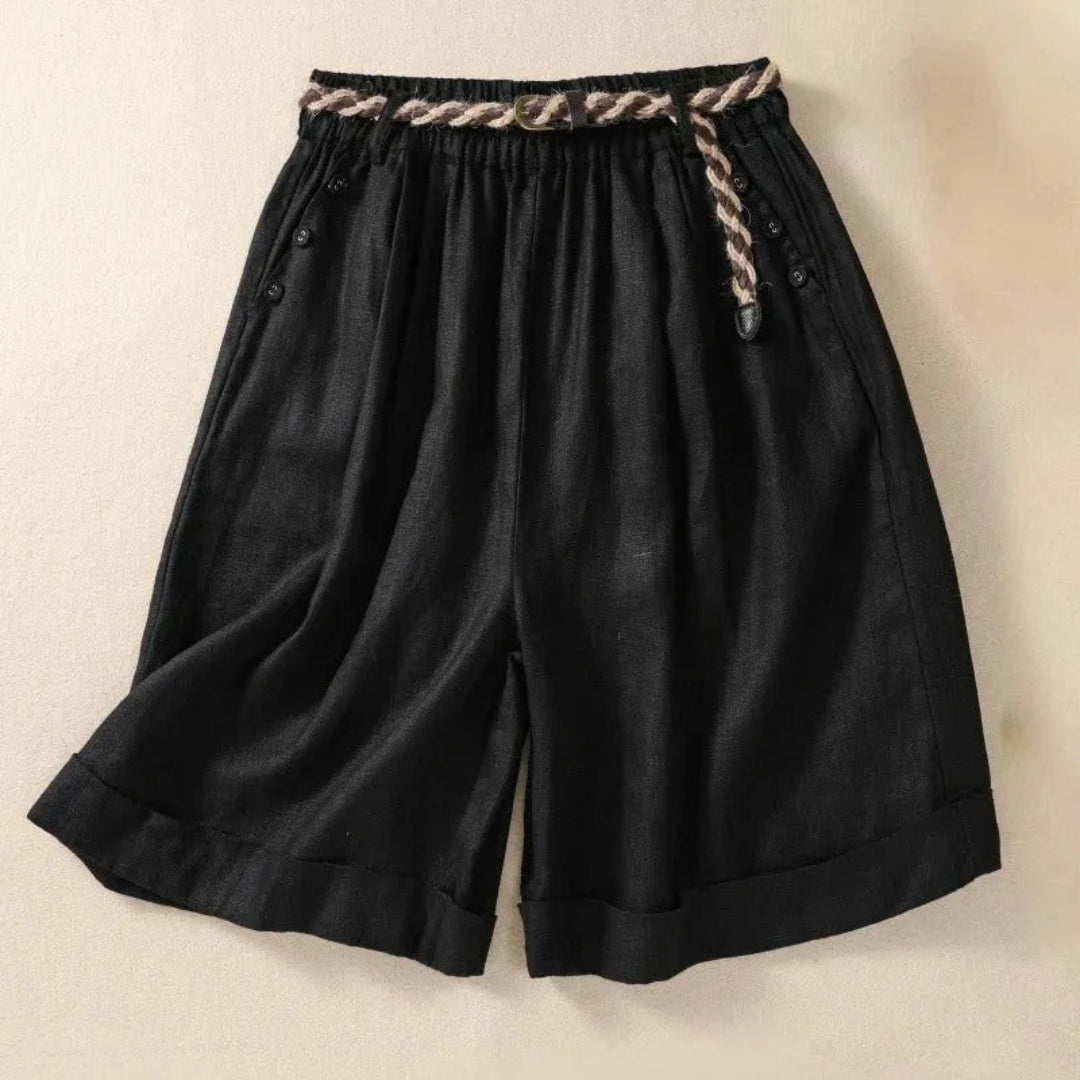 Lisa Buttoned Rope-Belted Linen Shorts Artisio