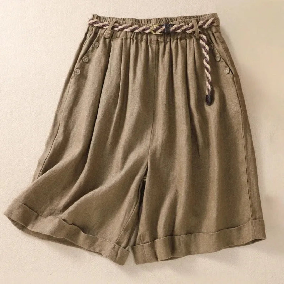 Lisa Buttoned Rope-Belted Linen Shorts Artisio