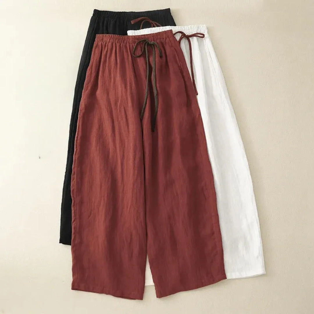 Lisa Drawstring Wide-Leg Linen Trousers Artisio