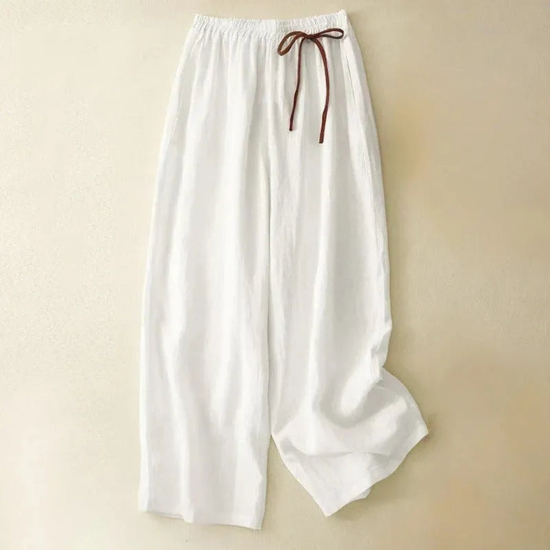 Lisa Drawstring Wide-Leg Linen Trousers Artisio
