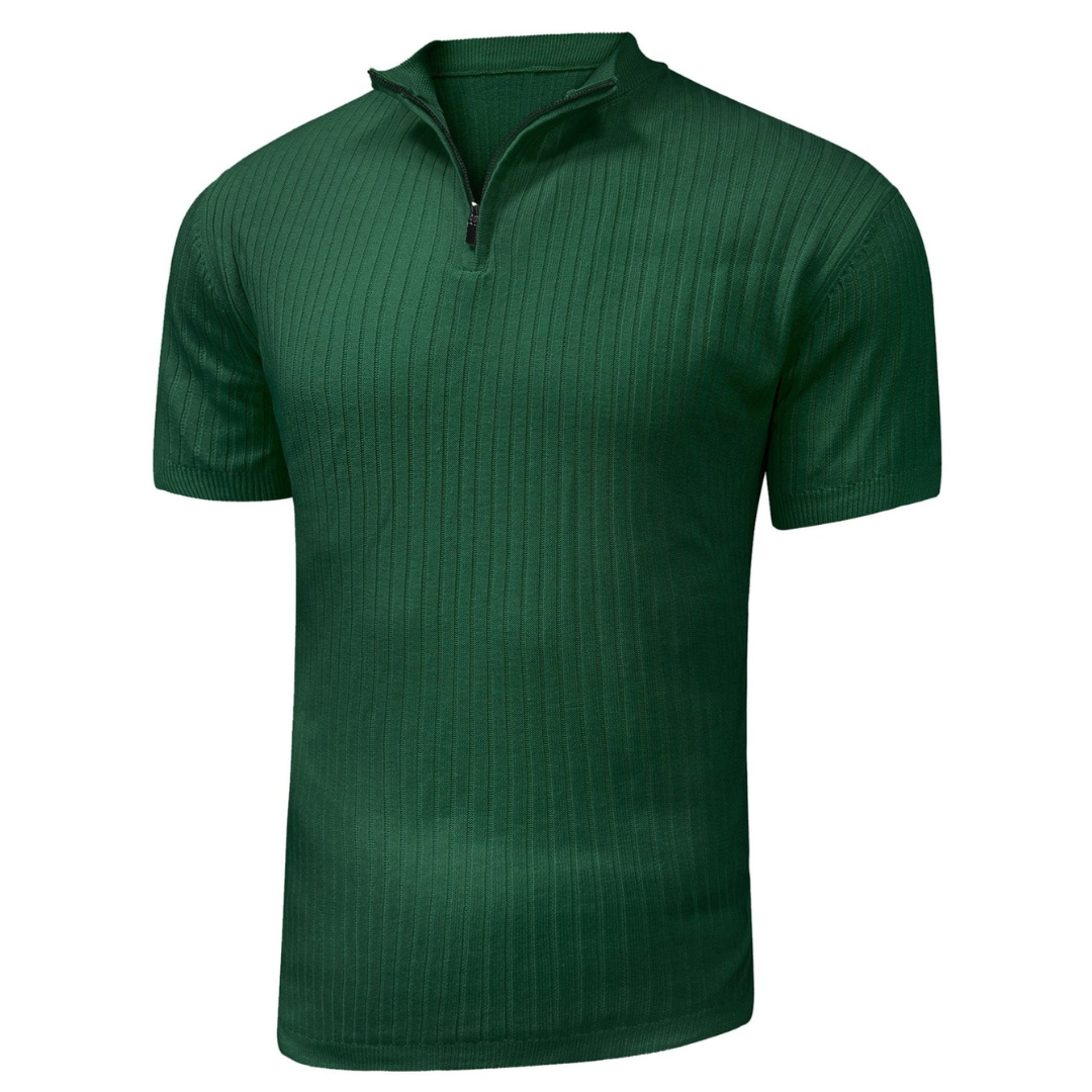 AT | Men’s Casual Rib Zip Polo Shirt