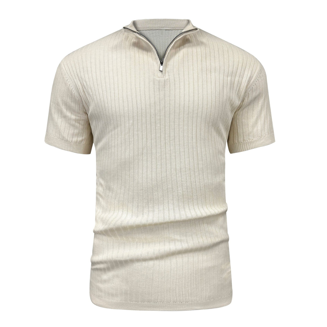 AT | Men’s Casual Rib Zip Polo Shirt