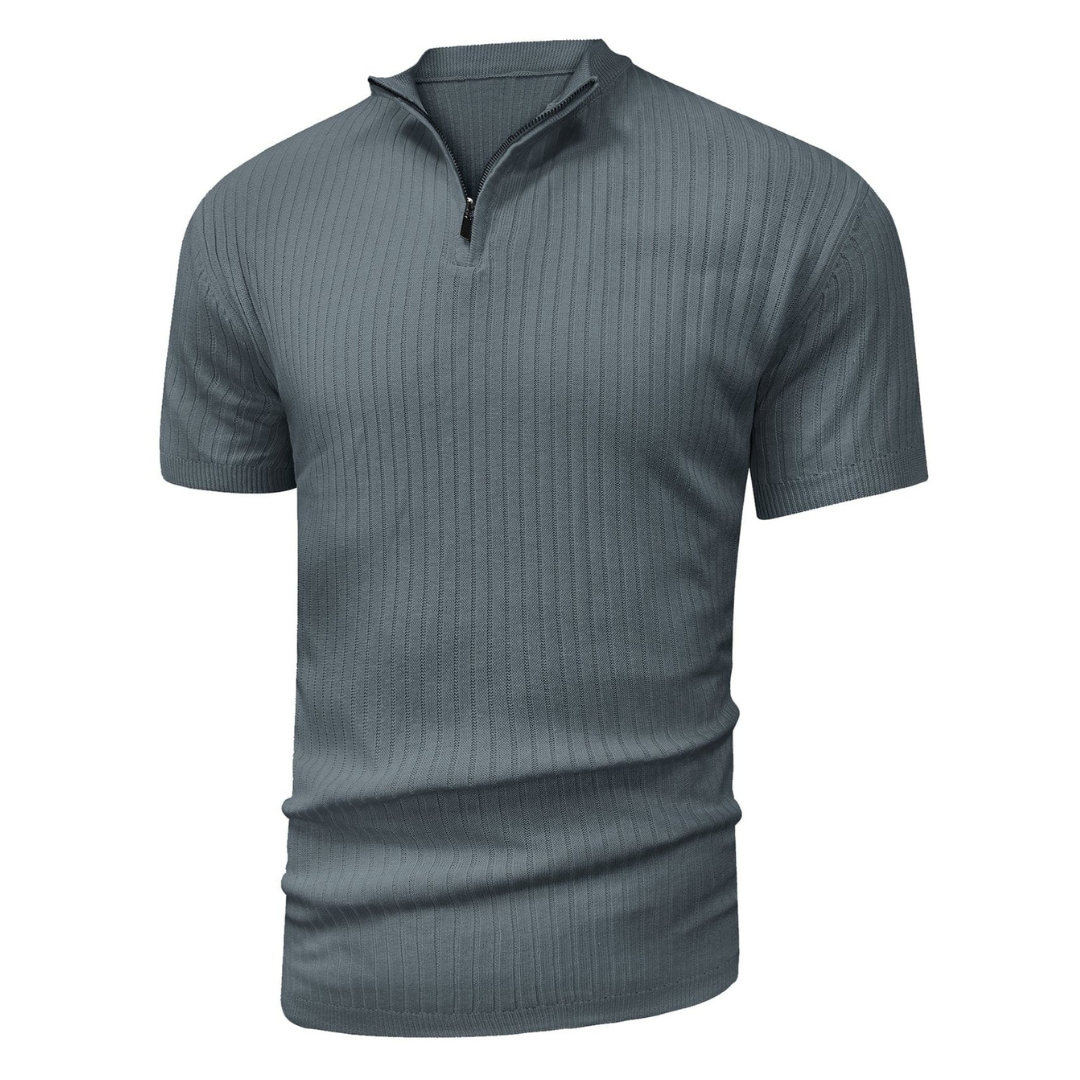 AT | Men’s Casual Rib Zip Polo Shirt