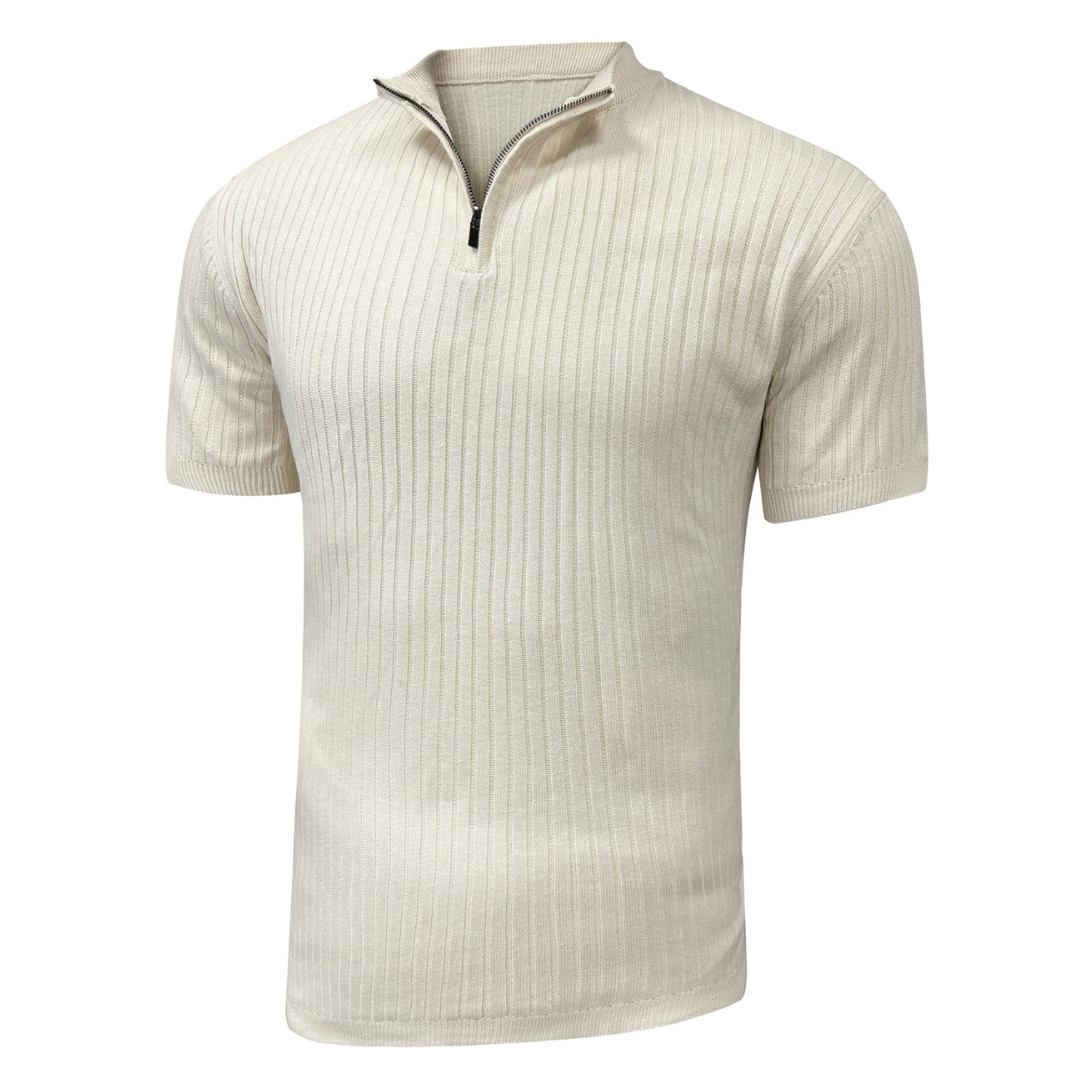 AT | Men’s Casual Rib Zip Polo Shirt