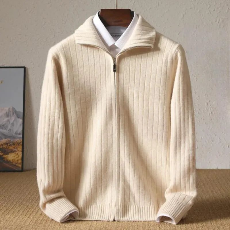 Monroe Ribbed Zip-Up Wool Cardigan Artisio