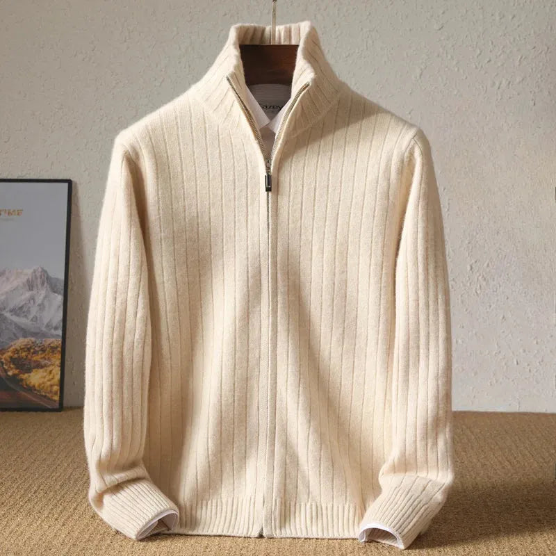 Monroe Ribbed Zip-Up Wool Cardigan Artisio
