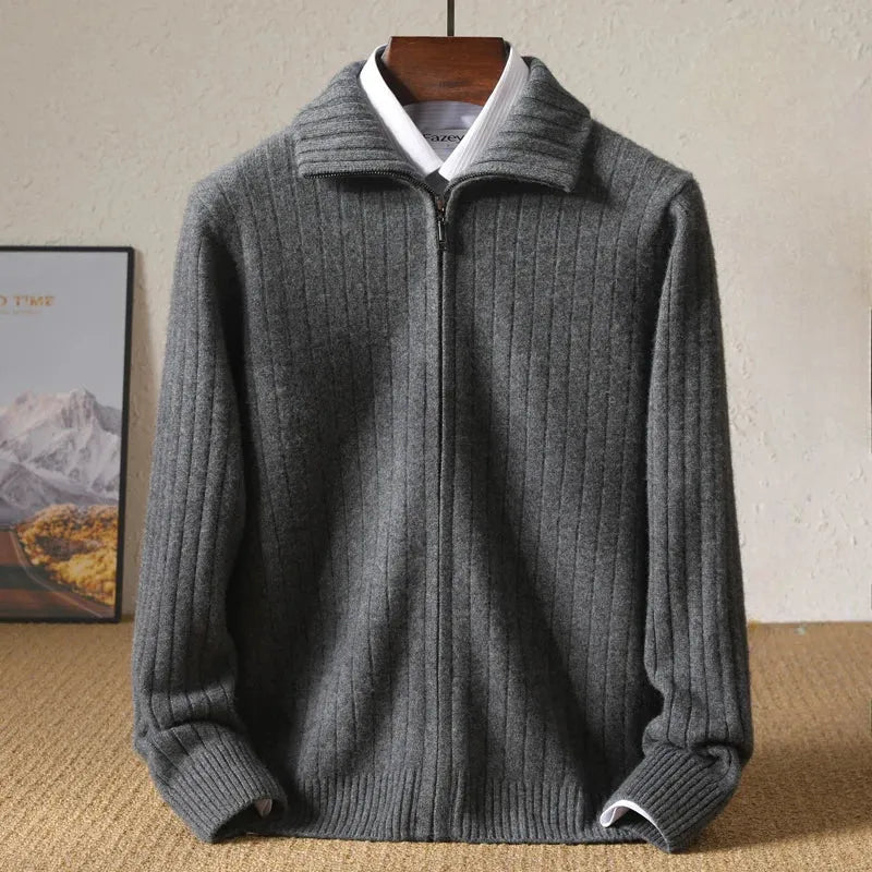 Monroe Ribbed Zip-Up Wool Cardigan Artisio