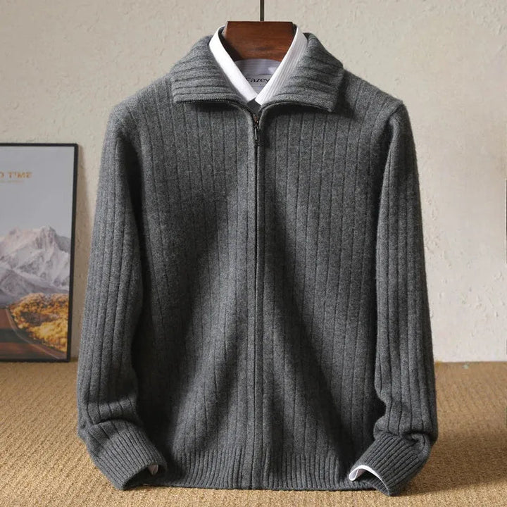Monroe Ribbed Zip-Up Wool Cardigan Artisio