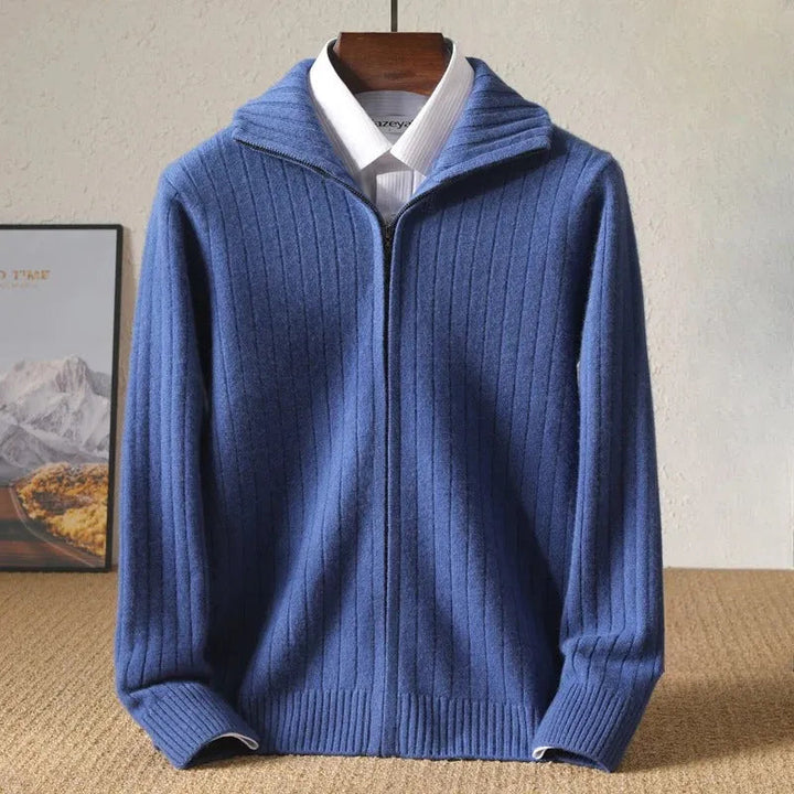 Monroe Ribbed Zip-Up Wool Cardigan Artisio