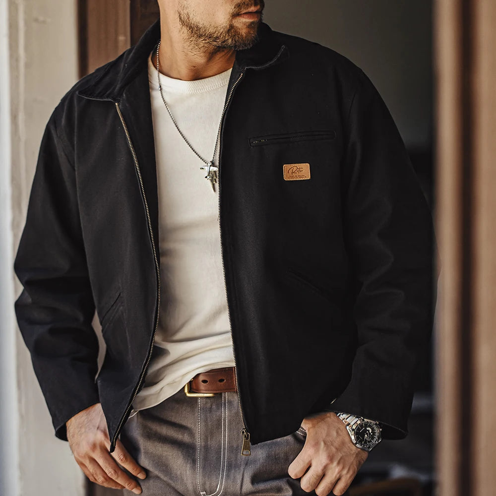 Maden Retro Canvas Detroit Hunting J001 Jacket Heavyweight Pocket Work Jacket Lapel Collar Zipper Coat for Men's Spring and Fall Artisio