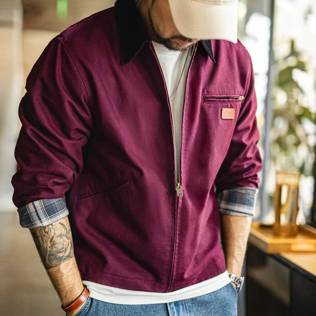 Maden Retro Canvas Detroit Hunting J001 Jacket Heavyweight Pocket Work Jacket Lapel Collar Zipper Coat for Men's Spring and Fall Artisio