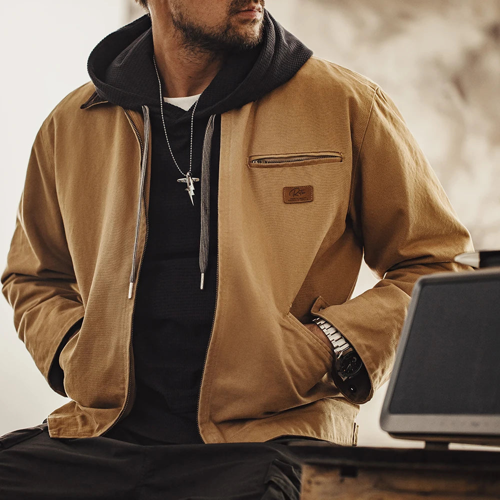 Maden Retro Canvas Detroit Hunting J001 Jacket Heavyweight Pocket Work Jacket Lapel Collar Zipper Coat for Men's Spring and Fall Artisio