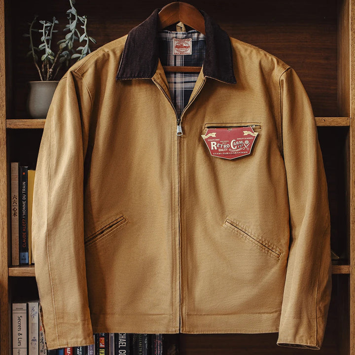 Maden Retro Canvas Detroit Hunting J001 Jacket Heavyweight Pocket Work Jacket Lapel Collar Zipper Coat for Men's Spring and Fall Artisio