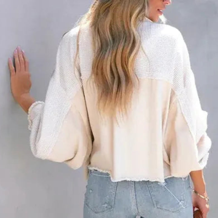 Madison Waffle-Knit Patchwork Denim Jacket