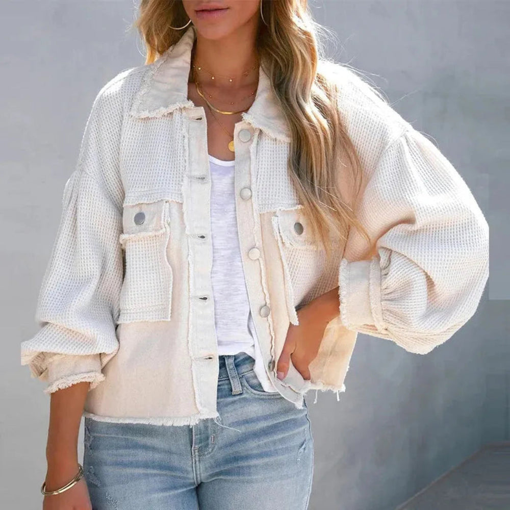 Madison Waffle-Knit Patchwork Denim Jacket Artisio