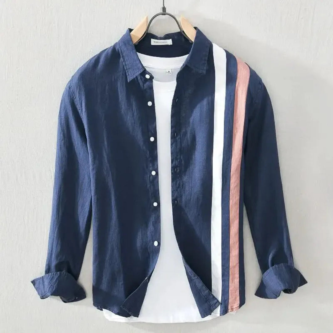 Marco Double Stripe Long Sleeve Linen Shirt