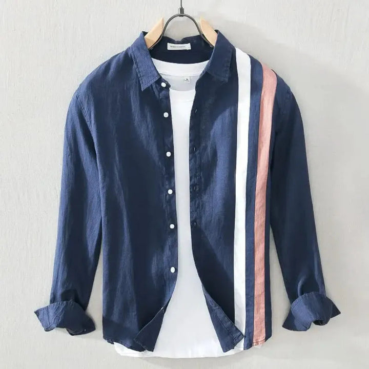 Marco Double Stripe Long Sleeve Linen Shirt