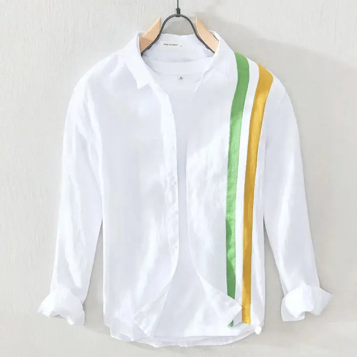 Marco Double Stripe Long Sleeve Linen Shirt