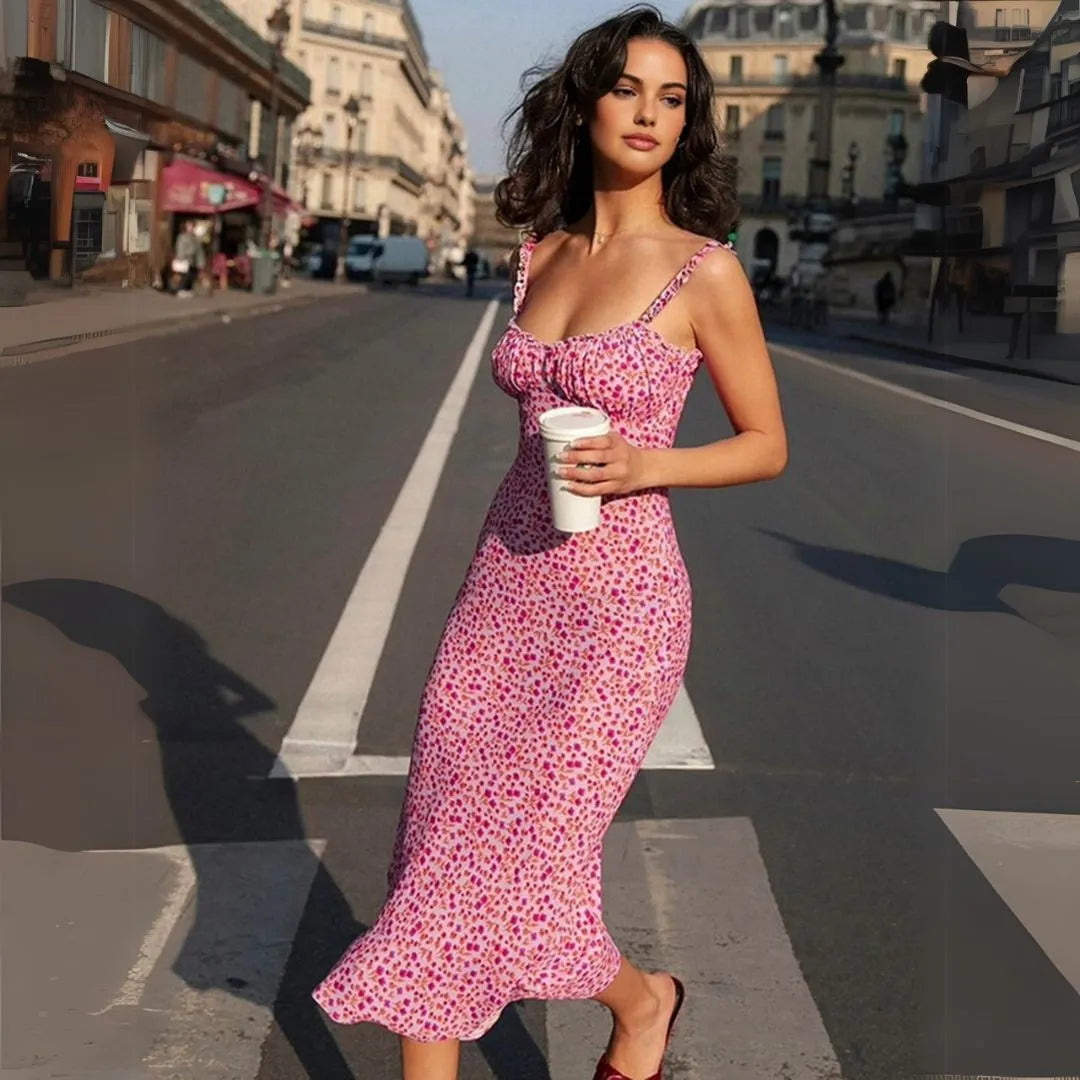 Margot Ditsy Floral Ruched Midi Dress