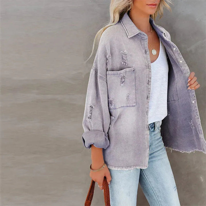 Melanie Distressed Denim Jacket Artisio