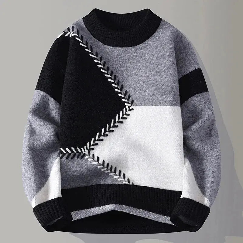Men’s Geometric Color Block Knit Pullover Artisio